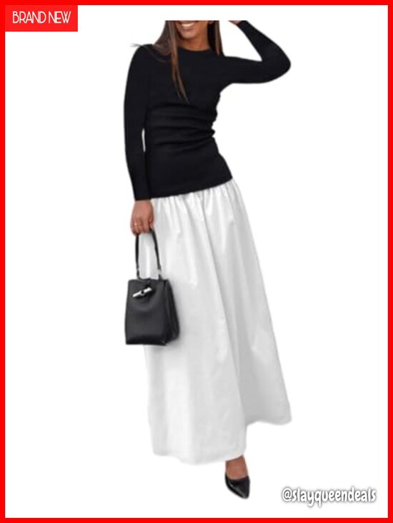 Dresses & Skirts - Women's Long Sleeve Patchwork A-Line Maxi Dress